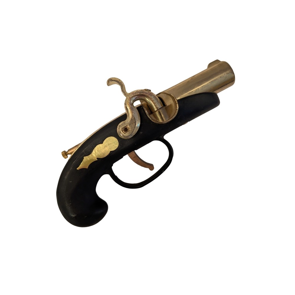Vintage Derringer Pistol Table Lighter Gold Tone Black Made in Japan Novelty